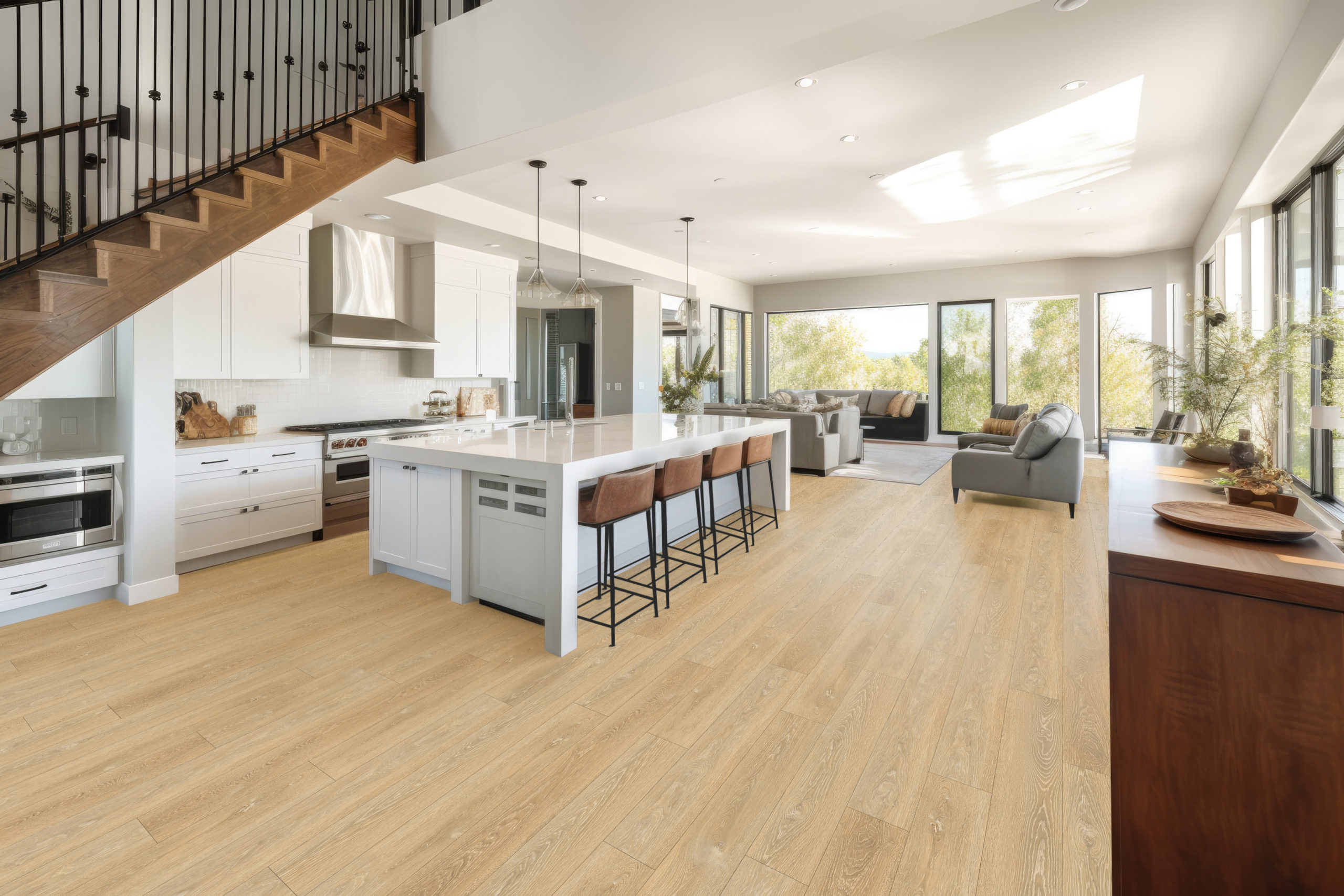 QuietPath Butter Oak flooring in a bright open-plan interior